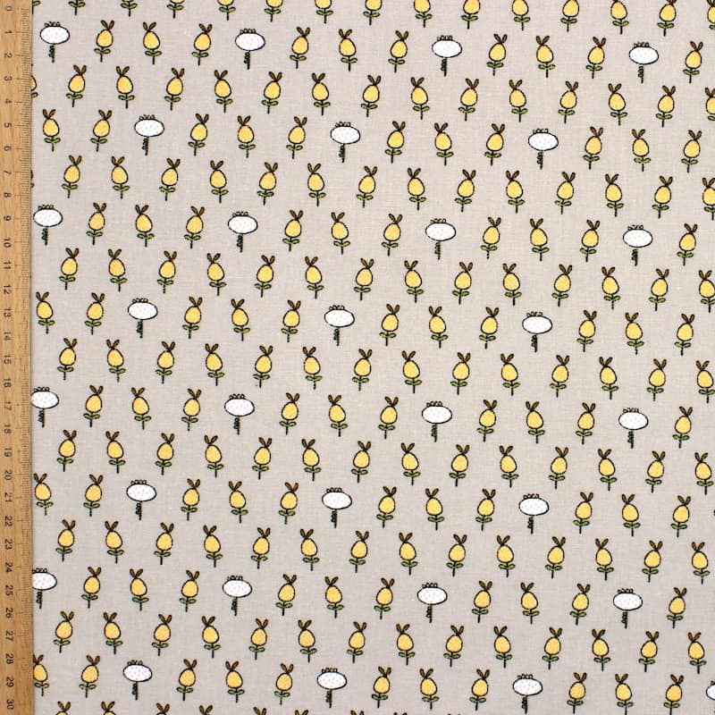 Cotton fabric with foliage - beige