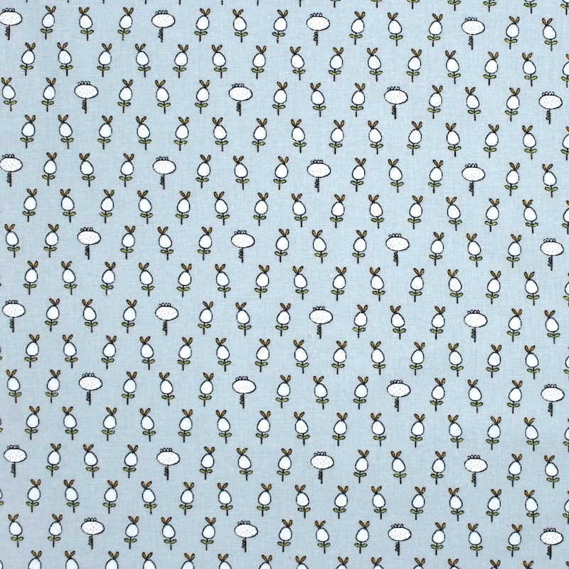 Cotton fabric with foliage - blue