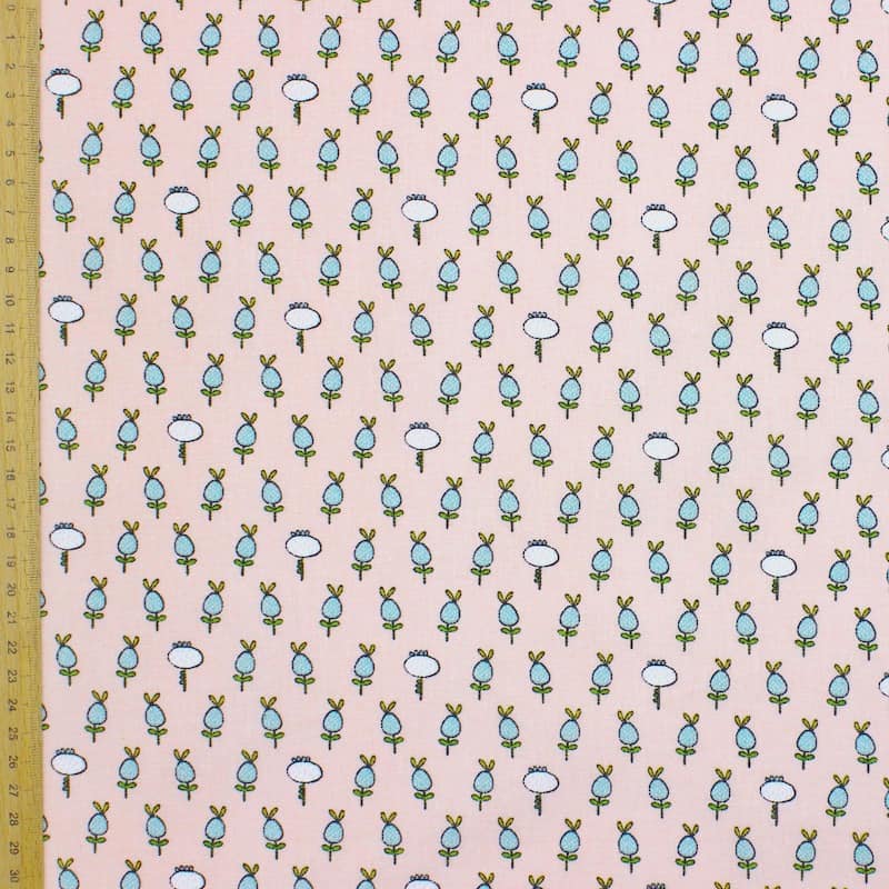 Cotton fabric with foliage - pink