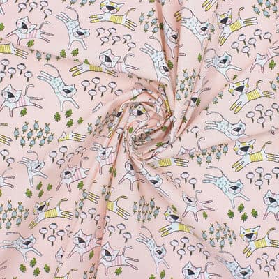 Cotton fabric with cats - pink
