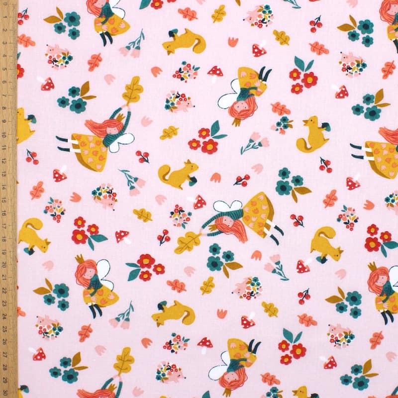 Cotton fabric with princesses - pink