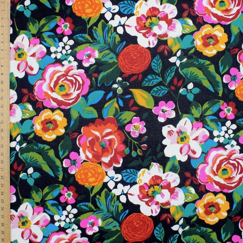 Coton enduit floral multicolore