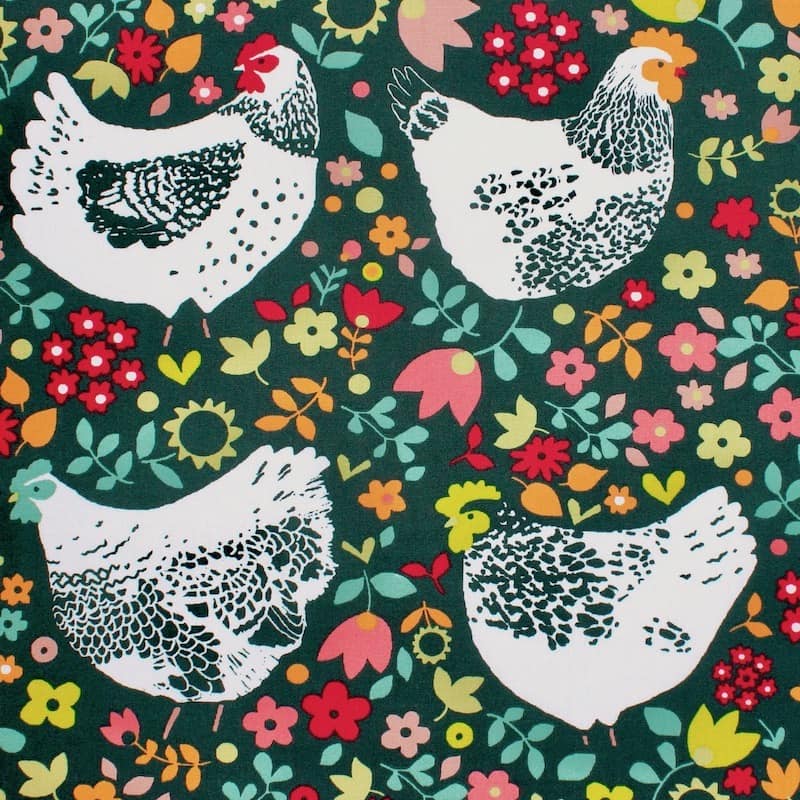Cotton with chickens - green