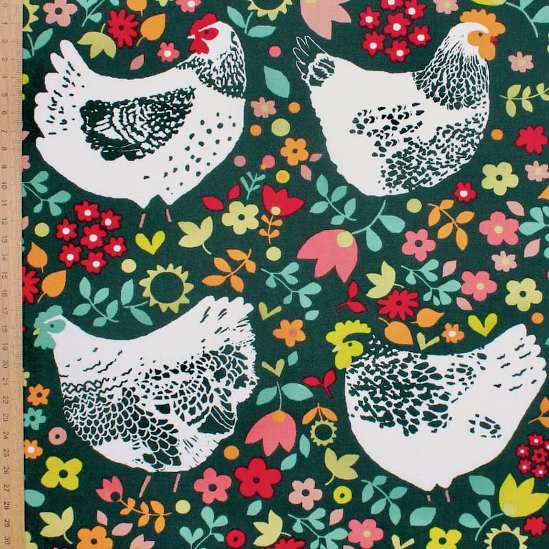 Cotton with chickens - green