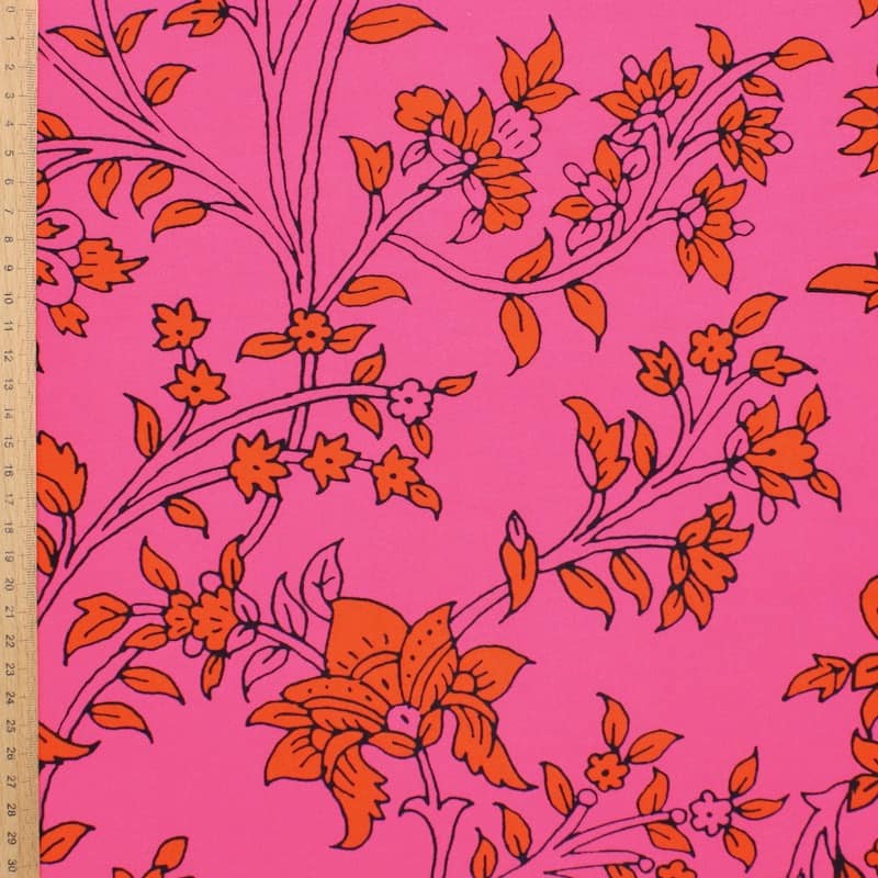 Extensible fabric with flowers - fuchsia and red