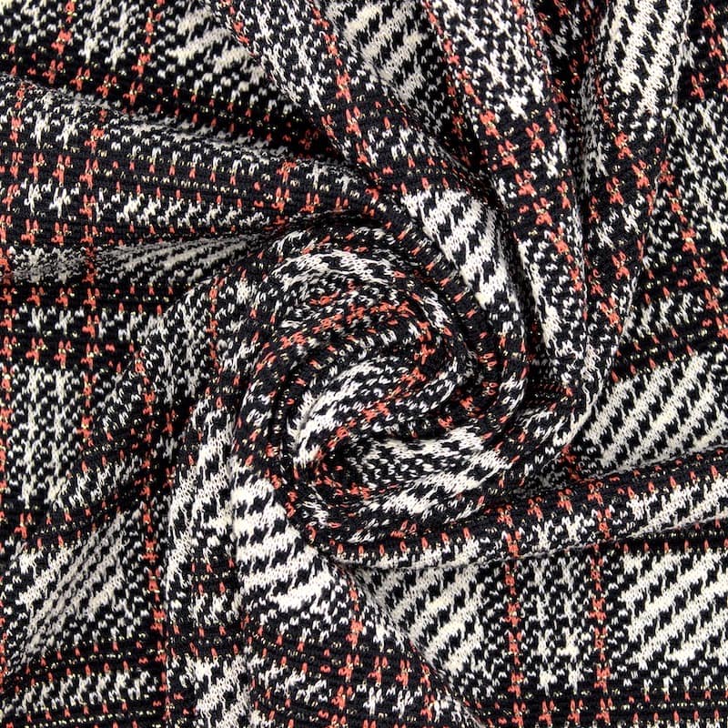Checkered knit fabric with lurex thread - black