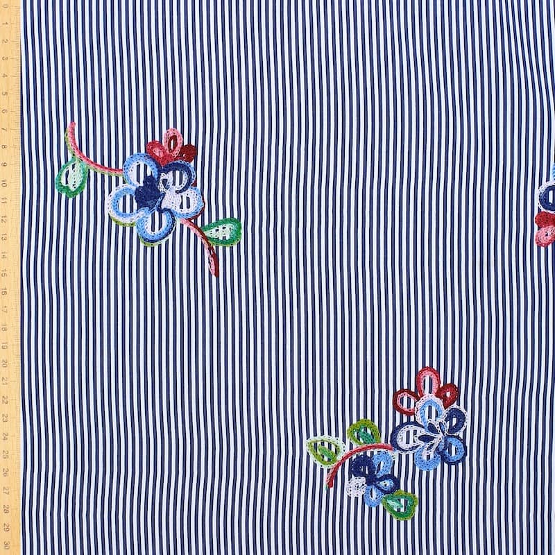 Embroidered striped cotton - blue 