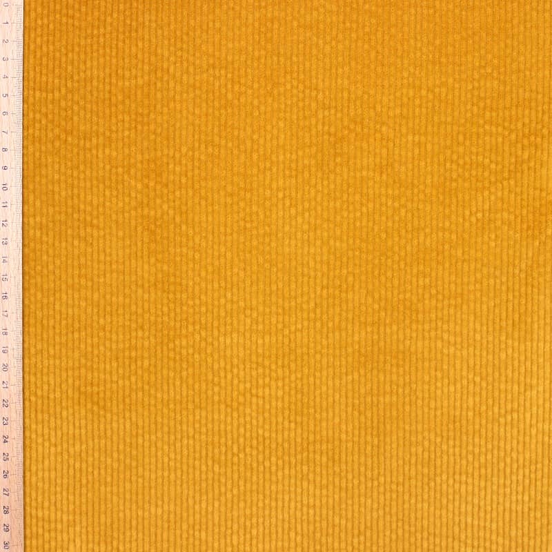 Extensible ribbed velvet fabric - mustard yellow