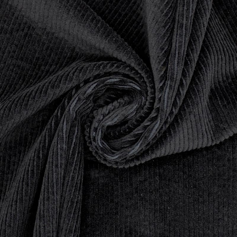 Extensible ribbed velvet fabric - black