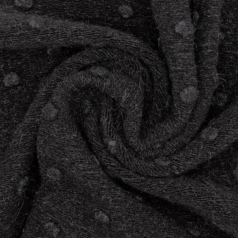 Tissu maille aspect laine pois - noir