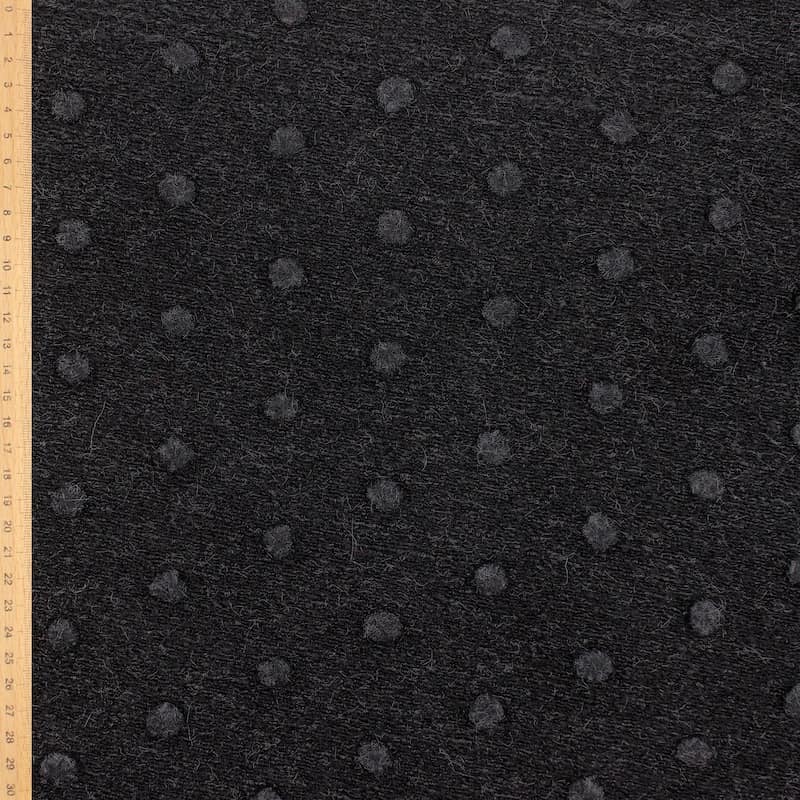 TissuKnit fabric with wool aspect and dots - black