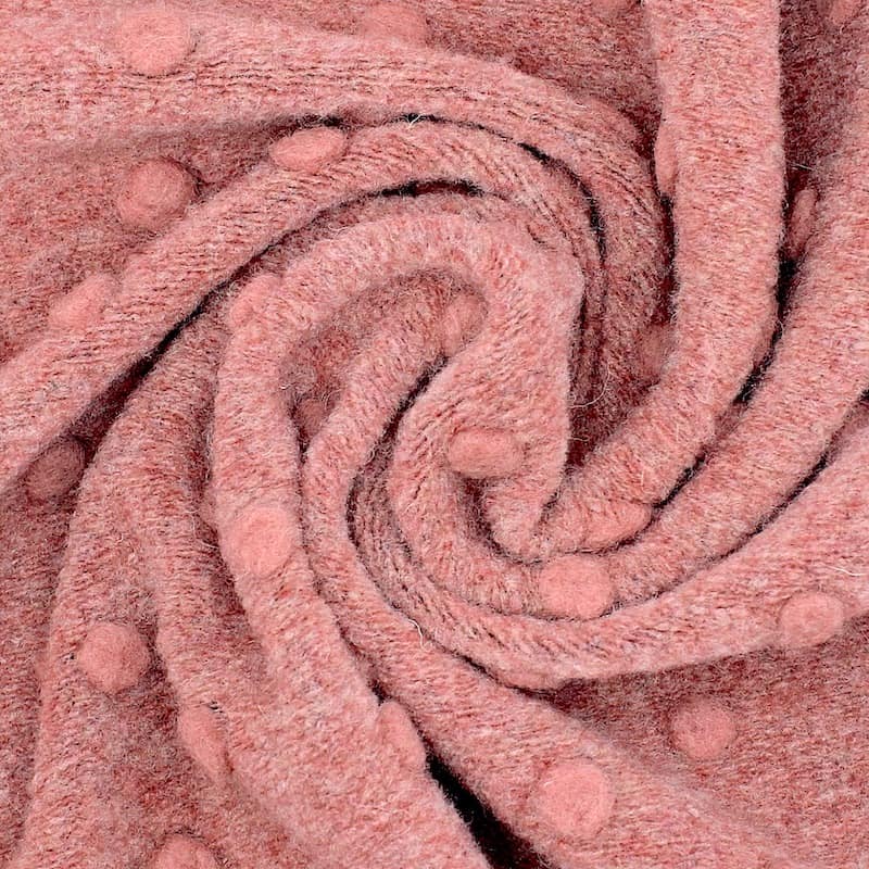 Tissu maille aspect laine pois - rose