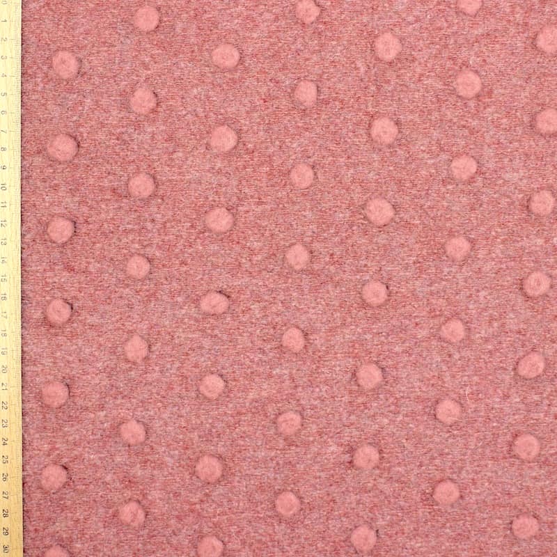 Knit fabric with wool aspect and dots - pink