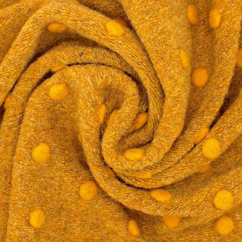 Knit fabric with wool aspect and dots - mustard yellow