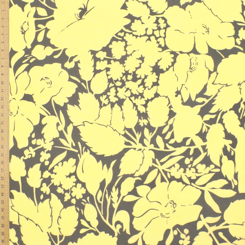 Tissu coton floral - anis et kaki