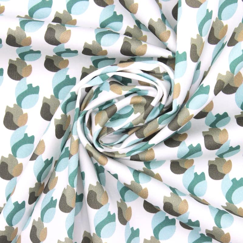 Extensible satined cotton fabric - white and green