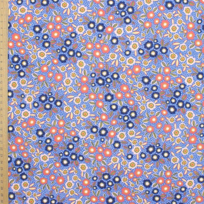 Cotton poplin with small flowers - blue / pink