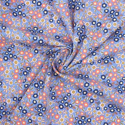 Cotton poplin with small flowers - blue / pink