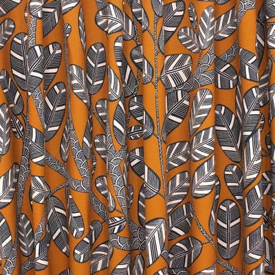 Cotton fabric with foliage print - tobacco brown