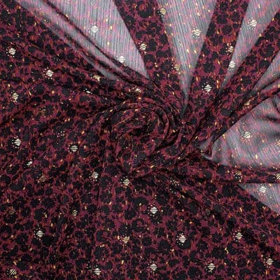 Veil fabric with crêpe aspect and flowers - wine red