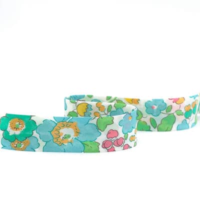Bias binding with flowers - off-white / multicolor