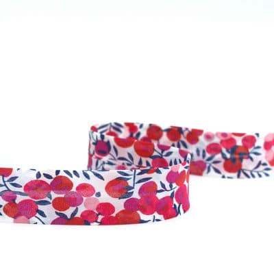 Bias binding with flowers - off-white / pink