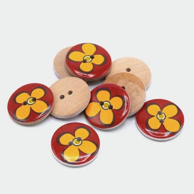 Decorated coco button - red / yellow