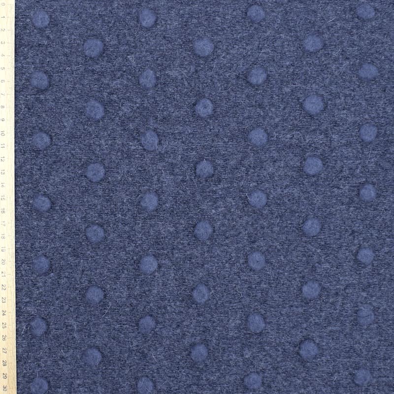 Knit fabric with wool aspect and dots - blue 