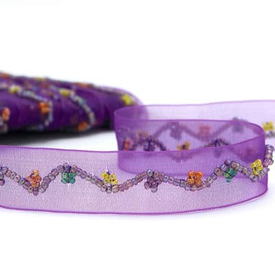 Fantasy ribbon with pearls - violet