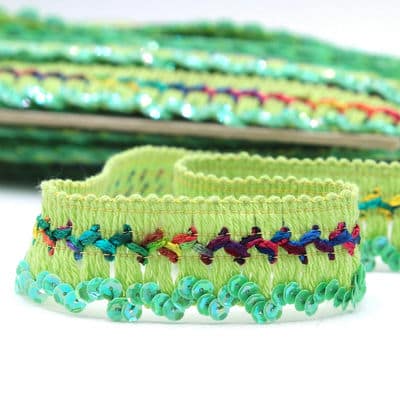 Fantasy ribbon in wool with sequins - green
