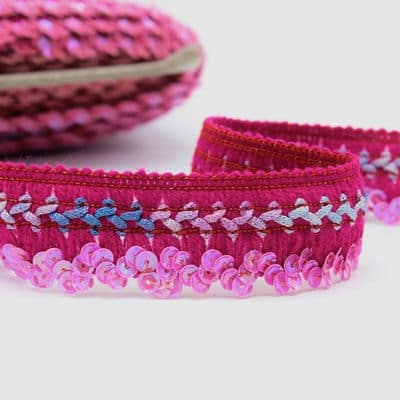 Fantasy ribbon in wool with sequins - fuchsia