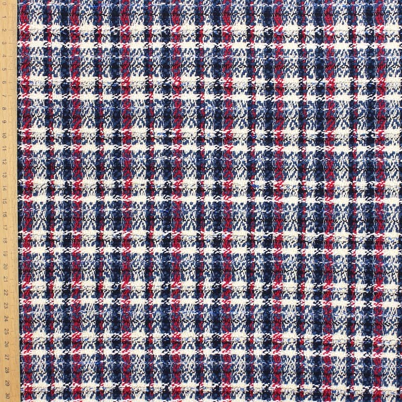 Fabric with aspect of checkered wool - blue / red 