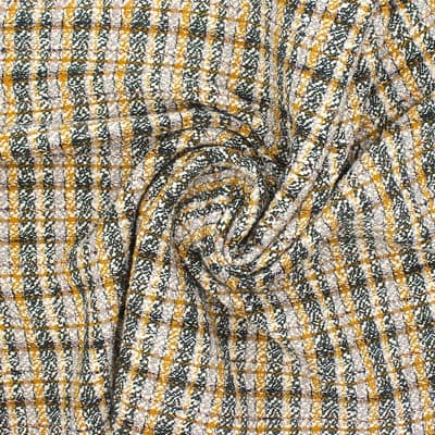 Fabric with aspect of checkered wool - khaki / mustard yellow
