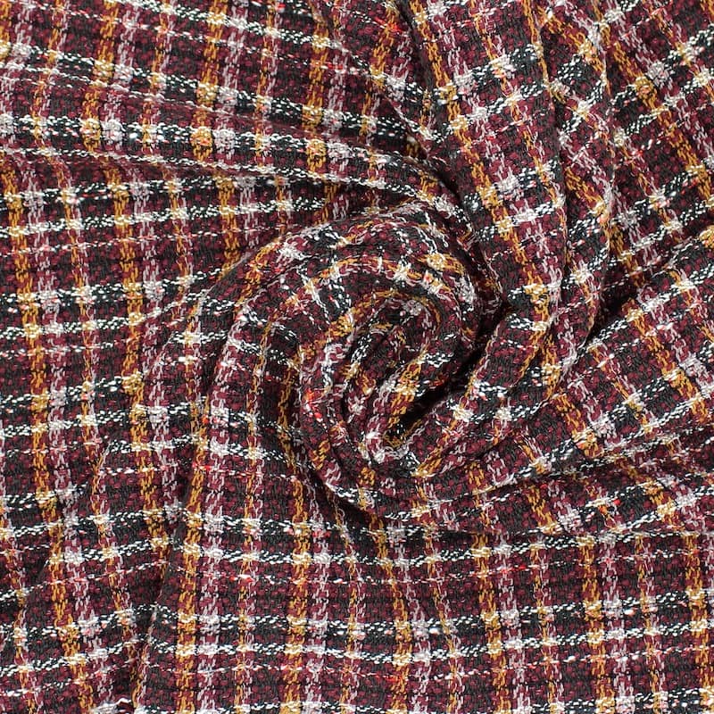 Fabric with aspect of checkered wool - burgondy / mustard yellow