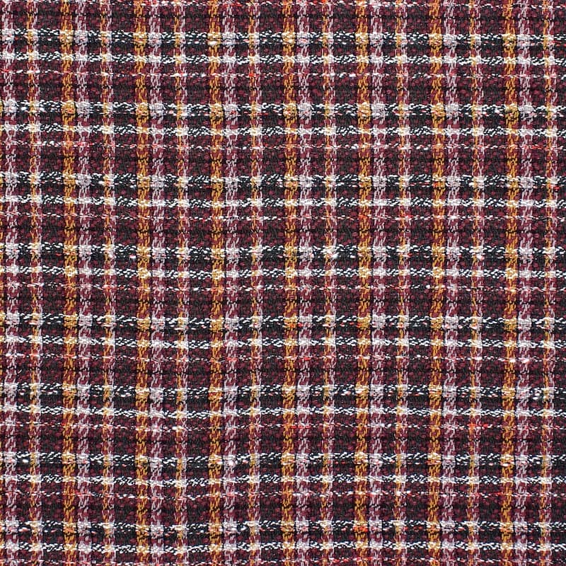Fabric with aspect of checkered wool - burgondy / mustard yellow