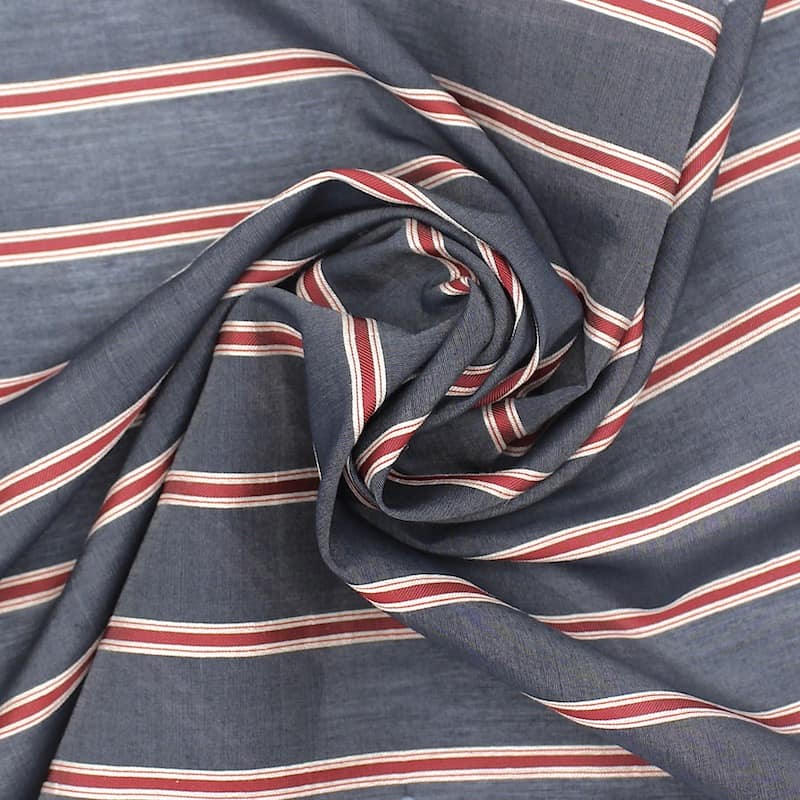Striped mixed cotton fabric - denim blue
