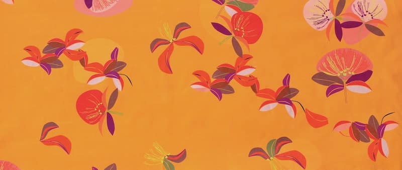 Katoen satijn met bloemen - oranje