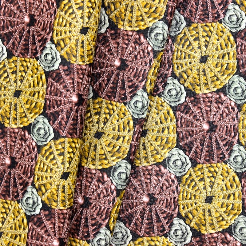 Faux leather with wicker pattern - red, yellow and grey