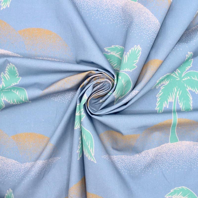 100% cotton fabric with palm trees - blue