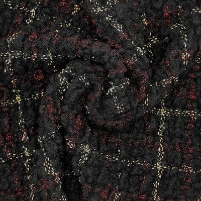 Tissu en laine et alpaga à carreaux rouge et blanc sur fond noir