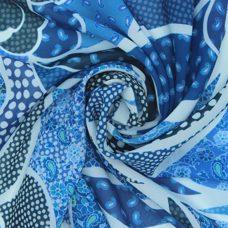 Printed polyester veil - blue 