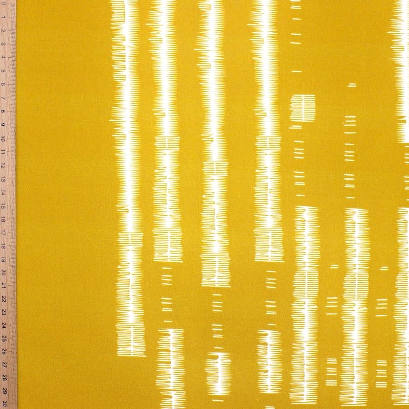 Katoen met keperbinding & grafische print - geelbruin 