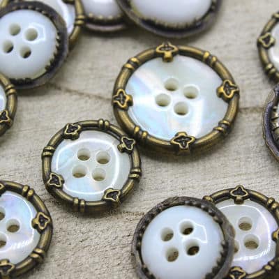 Metal resin button - old gold and white
