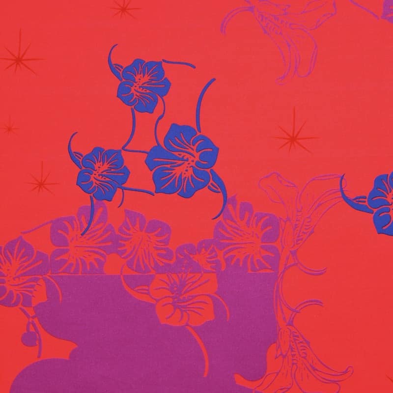 Katoen satijn met bloemen - rood-paars