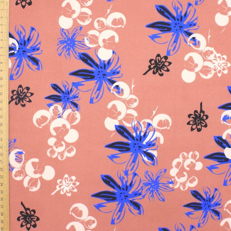 Cotton satin fabric with flowers - tomette 
