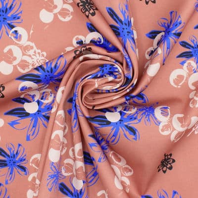 Cotton satin fabric with flowers - tomette 