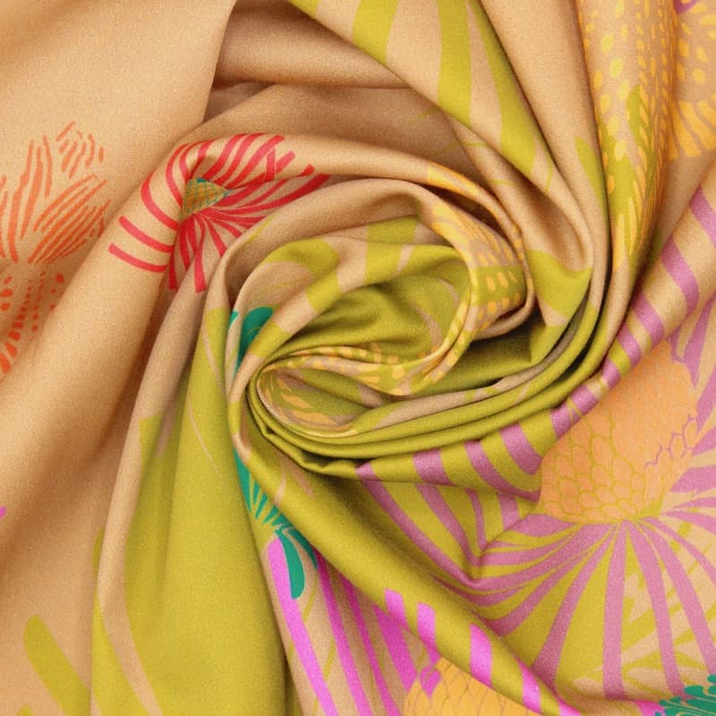 Tissu satin coton floral - multicolore