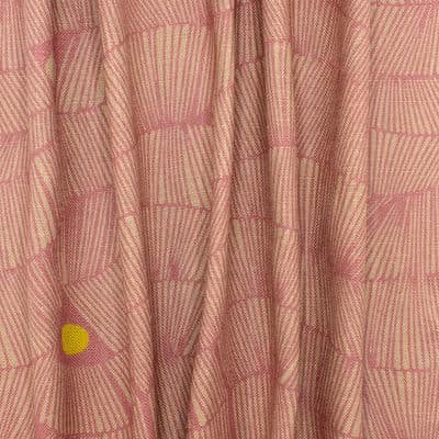 Fabric in viscose and linen graphic print - beige / broom pink