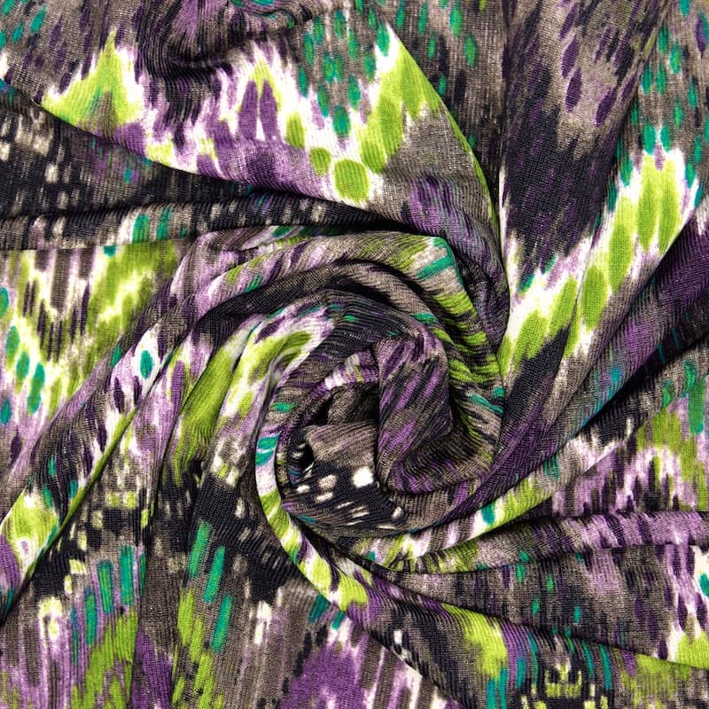 Knit fabric with graphic print - plum / green