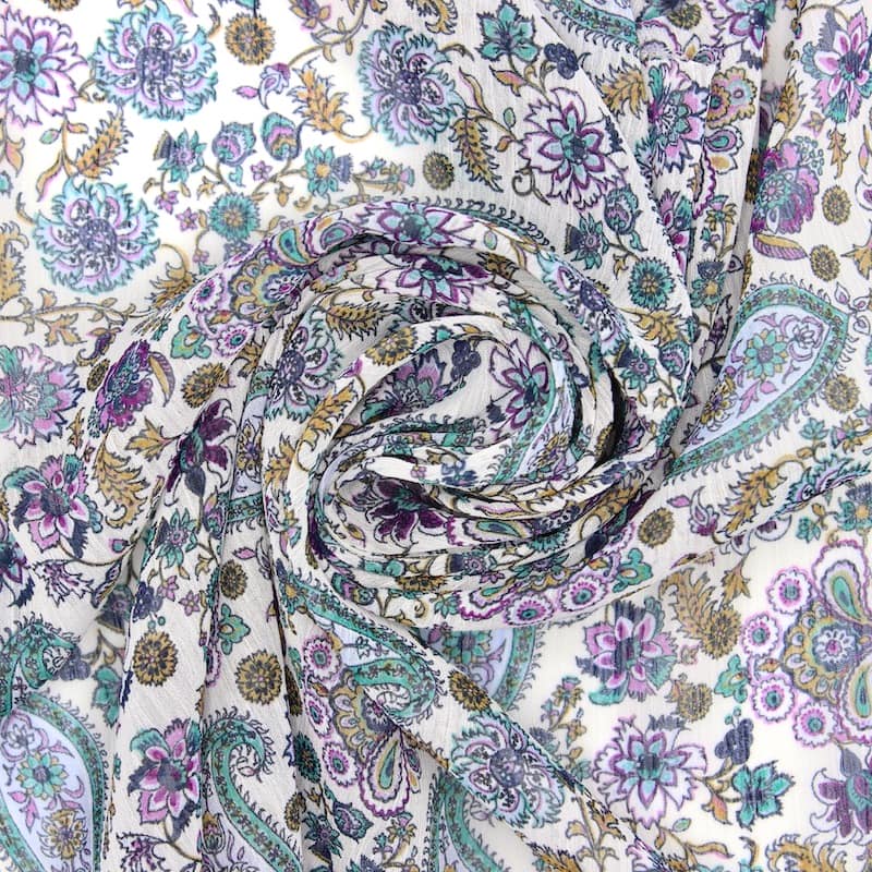 Tissu voile froncé fleurs - multicolore